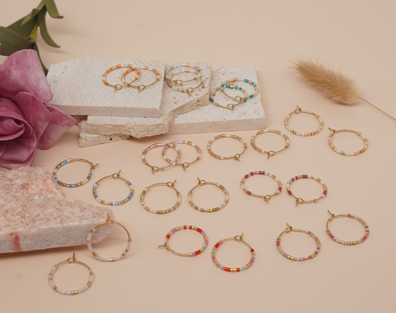 1 Paar Einfacher Stil Einfarbig Perlen Handgemacht Glas Reif Ohrringe display picture 1