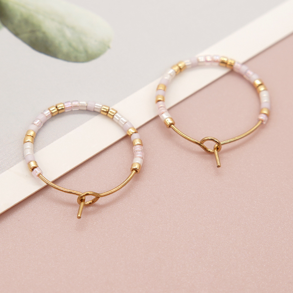 1 Paar Einfacher Stil Einfarbig Perlen Handgemacht Glas Reif Ohrringe display picture 2