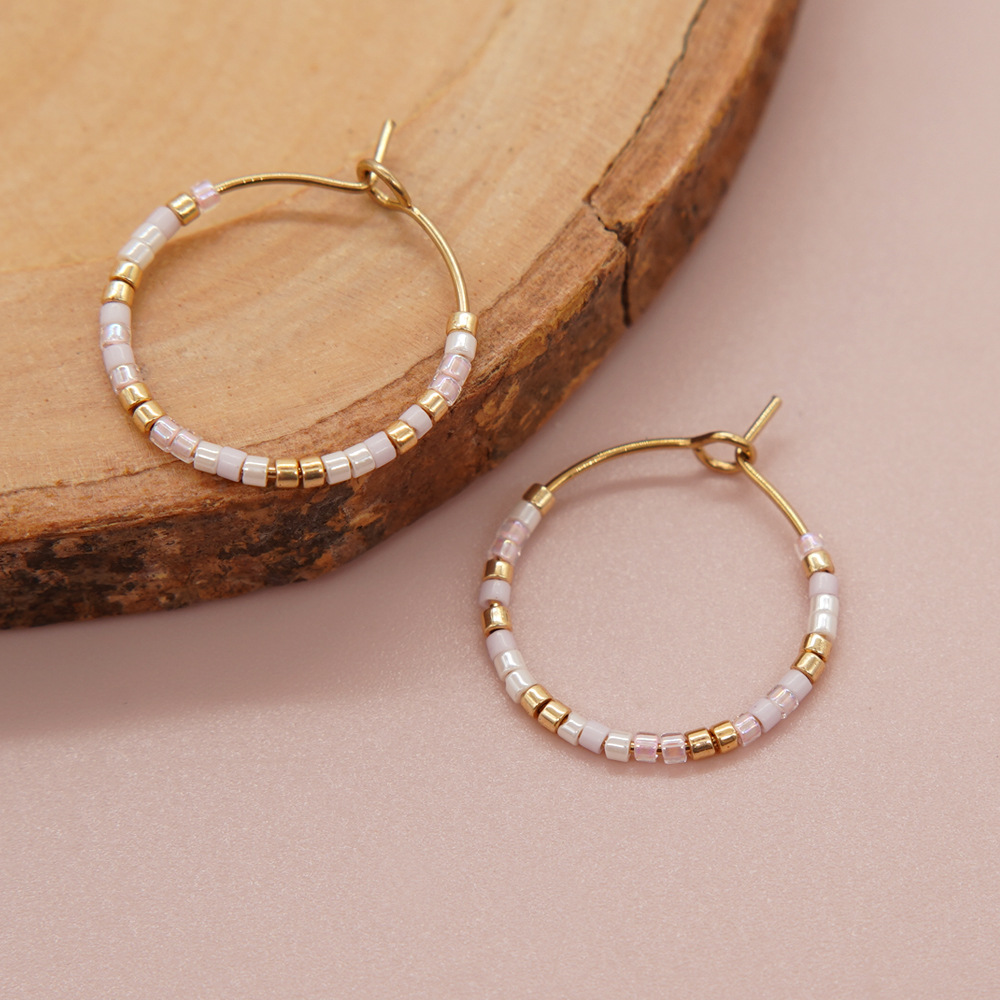 1 Paar Einfacher Stil Einfarbig Perlen Handgemacht Glas Reif Ohrringe display picture 3