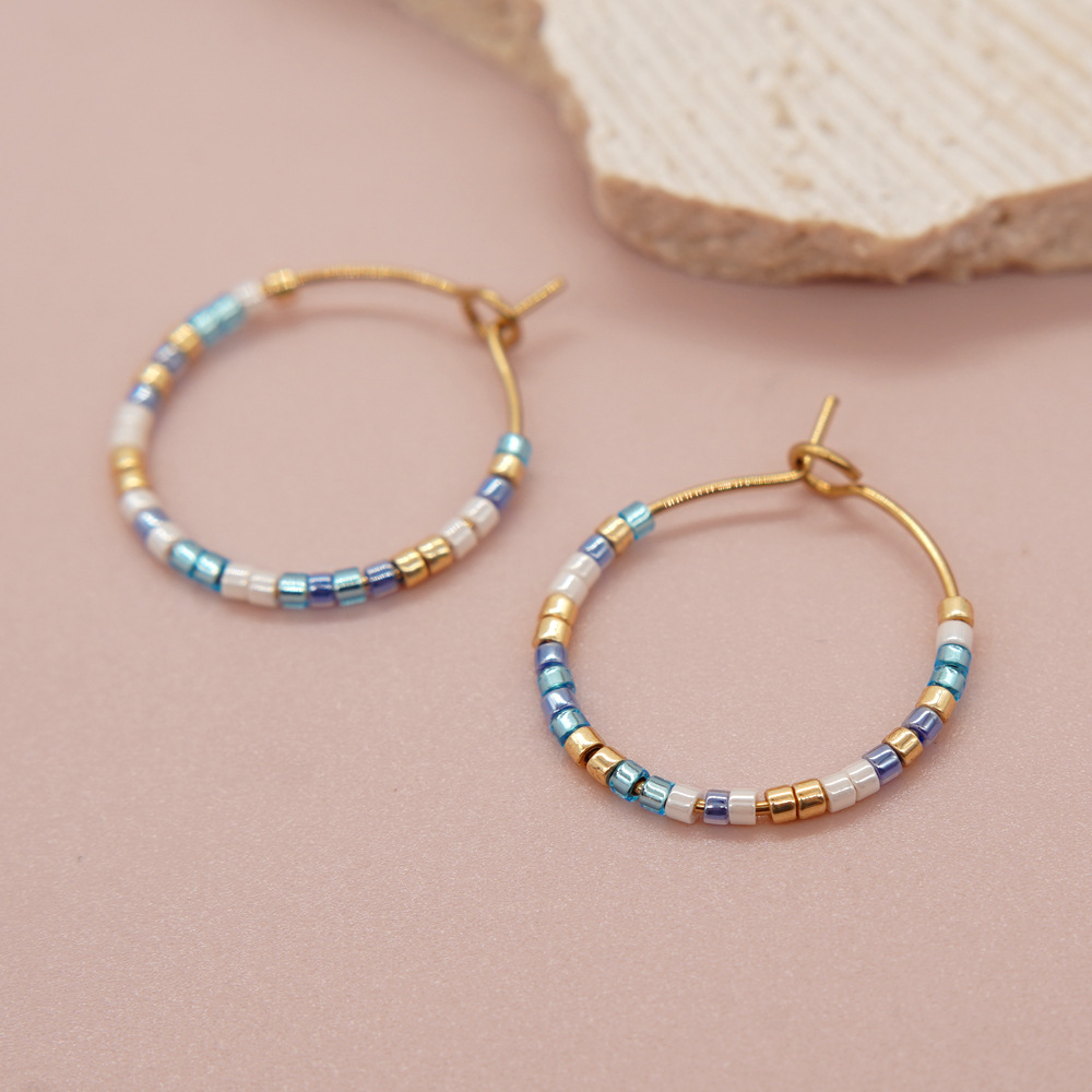 1 Paar Einfacher Stil Einfarbig Perlen Handgemacht Glas Reif Ohrringe display picture 4