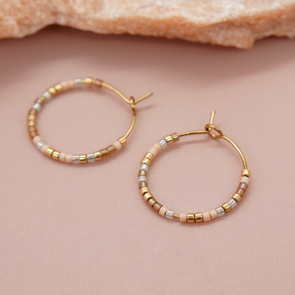 1 Paar Einfacher Stil Einfarbig Perlen Handgemacht Glas Reif Ohrringe display picture 6