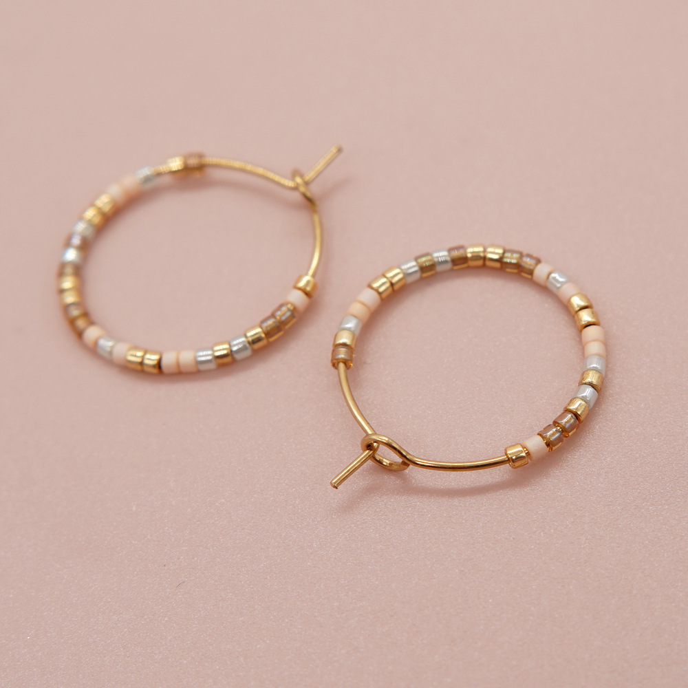 1 Paar Einfacher Stil Einfarbig Perlen Handgemacht Glas Reif Ohrringe display picture 7