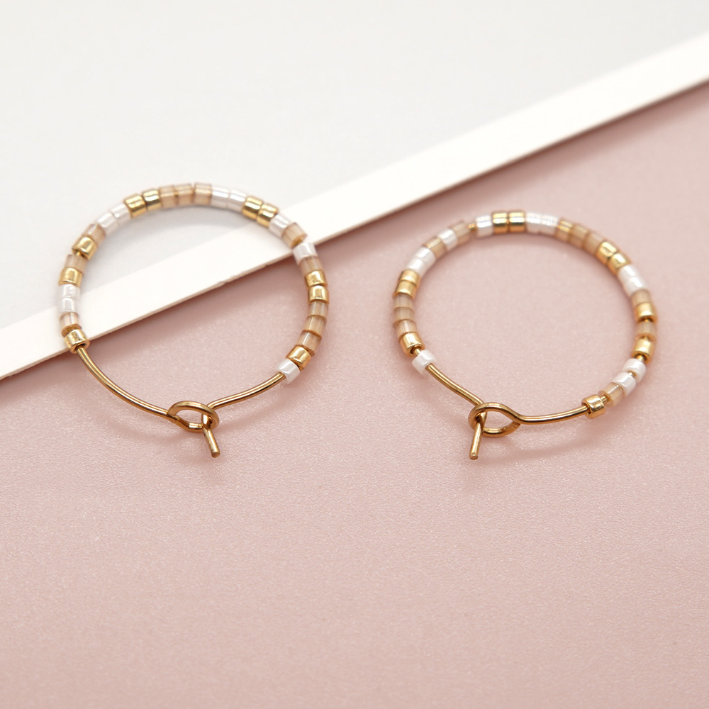 1 Paar Einfacher Stil Einfarbig Perlen Handgemacht Glas Reif Ohrringe display picture 9