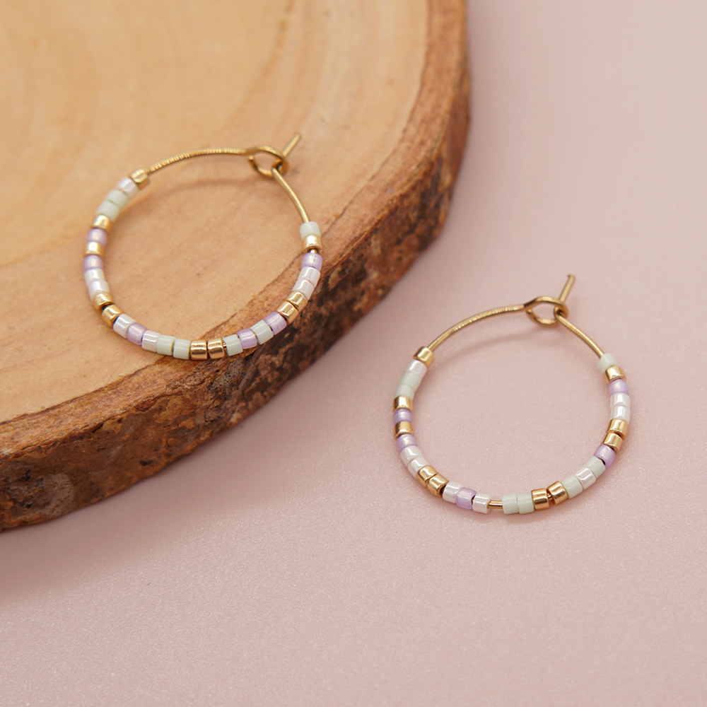 1 Paar Einfacher Stil Einfarbig Perlen Handgemacht Glas Reif Ohrringe display picture 10