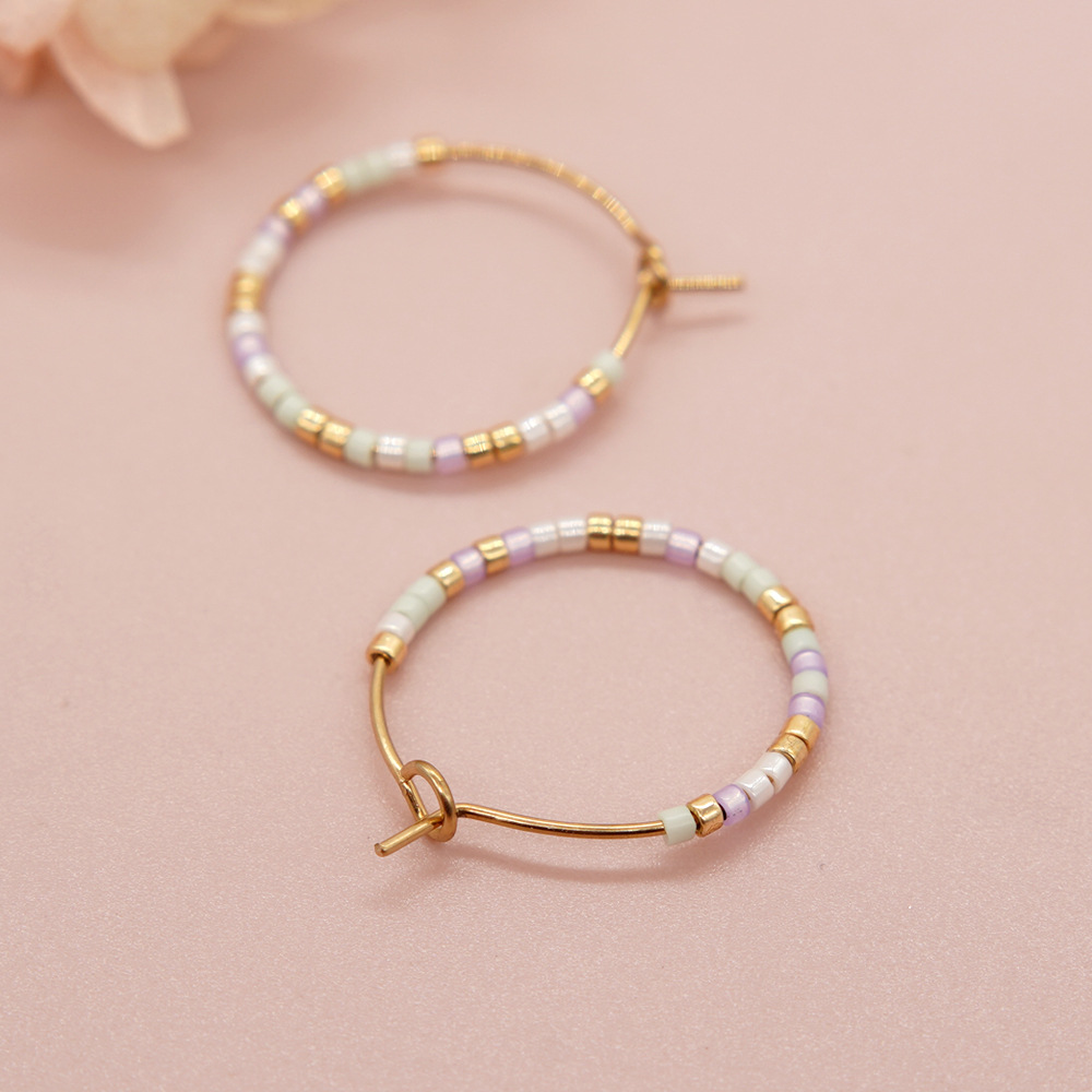 1 Paar Einfacher Stil Einfarbig Perlen Handgemacht Glas Reif Ohrringe display picture 11