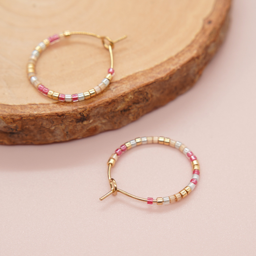 1 Paar Einfacher Stil Einfarbig Perlen Handgemacht Glas Reif Ohrringe display picture 12