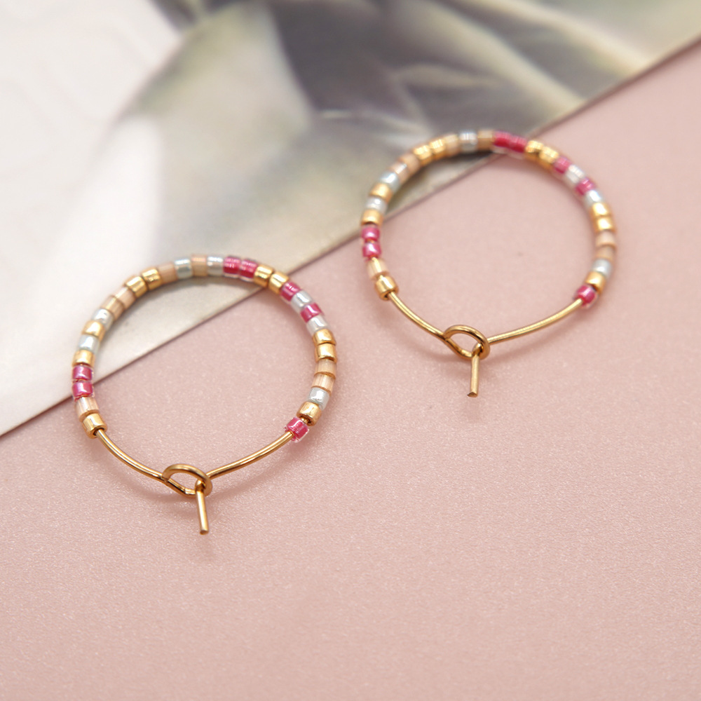 1 Paar Einfacher Stil Einfarbig Perlen Handgemacht Glas Reif Ohrringe display picture 13