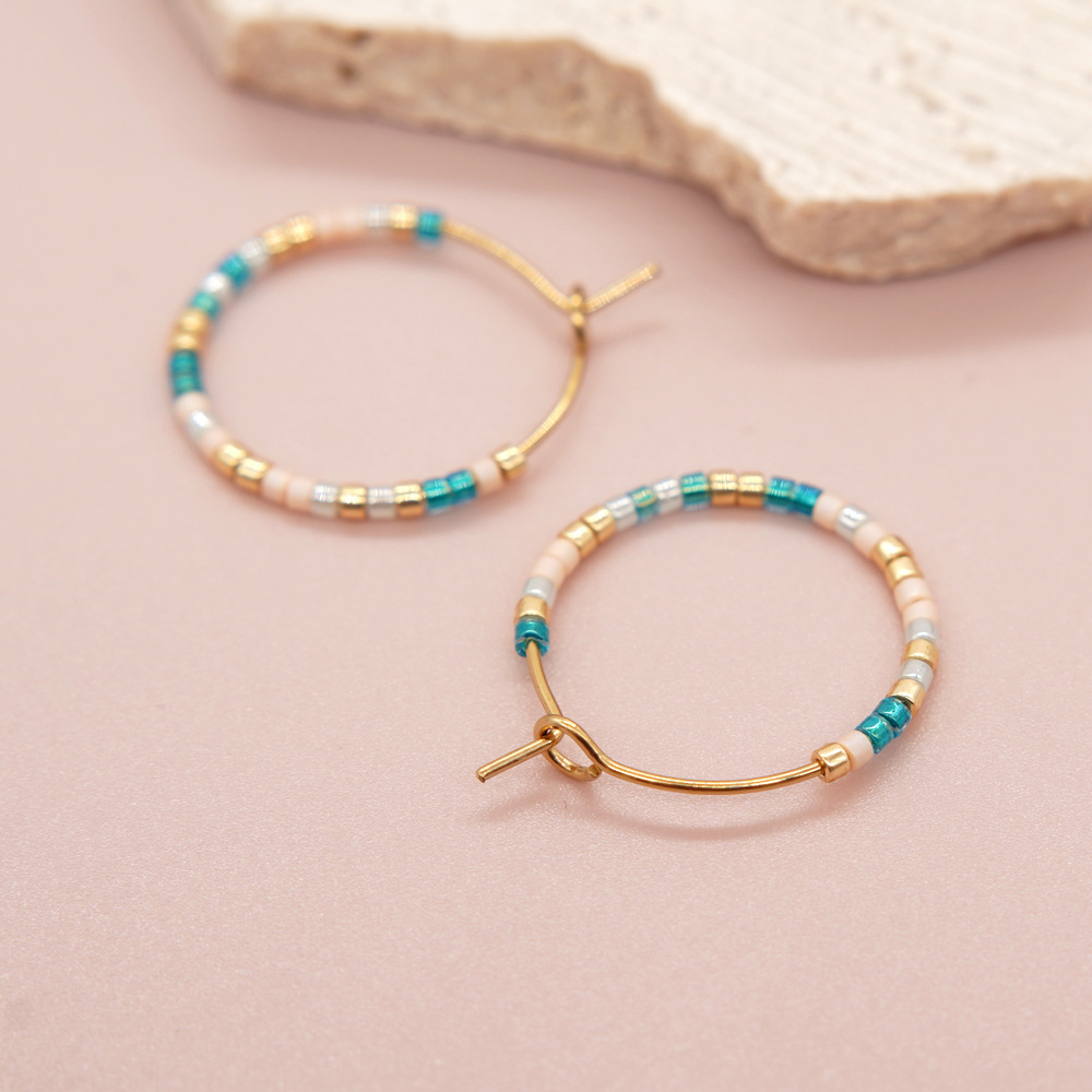 1 Paar Einfacher Stil Einfarbig Perlen Handgemacht Glas Reif Ohrringe display picture 14