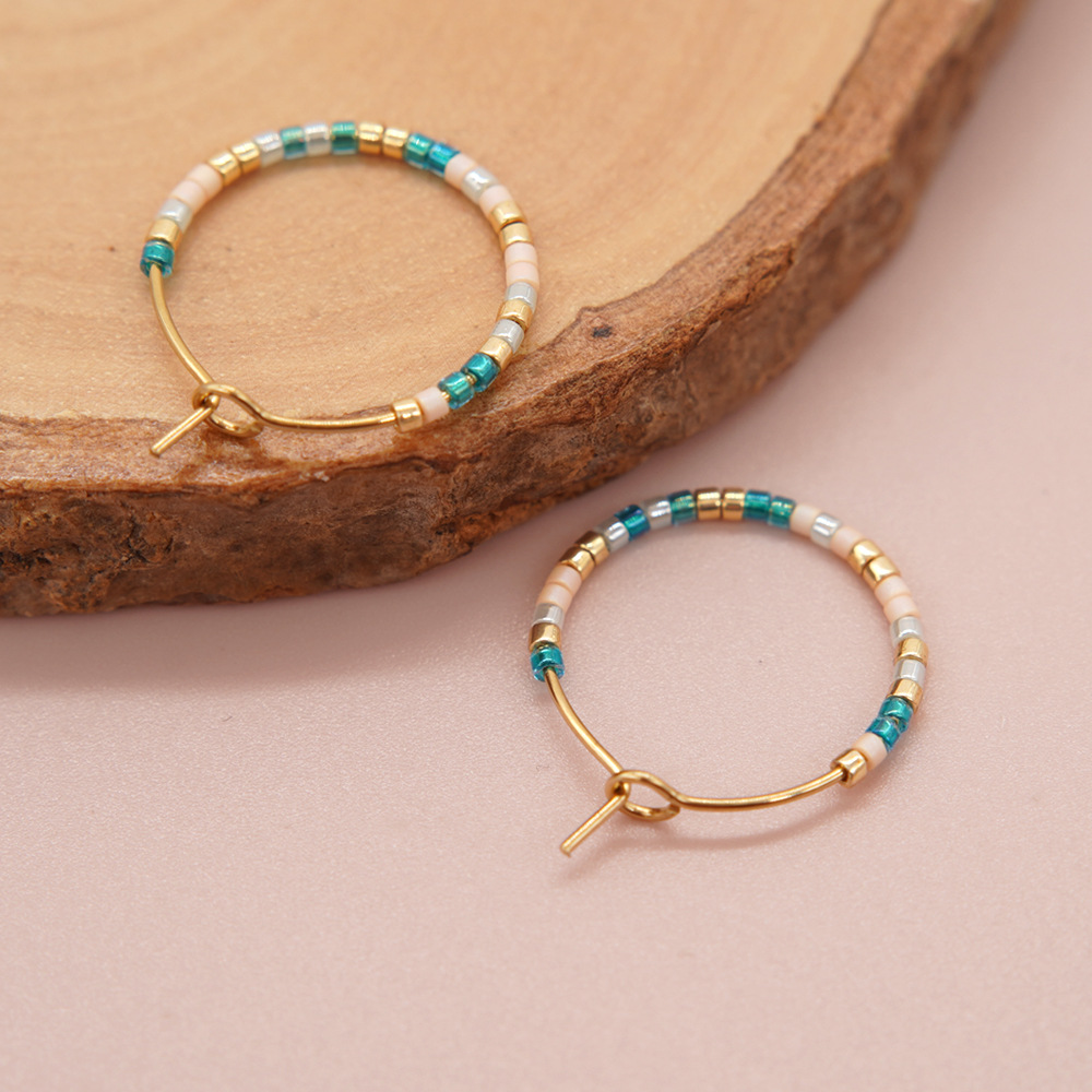 1 Paar Einfacher Stil Einfarbig Perlen Handgemacht Glas Reif Ohrringe display picture 15
