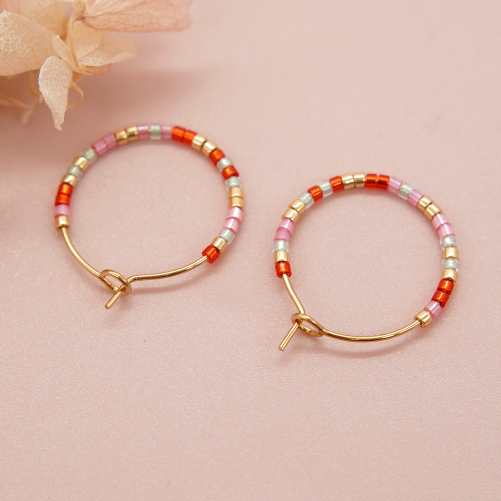 1 Paar Einfacher Stil Einfarbig Perlen Handgemacht Glas Reif Ohrringe display picture 16