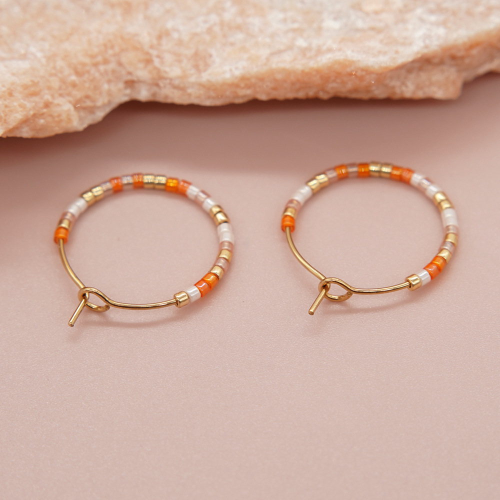 1 Pair Simple Style Solid Color Beaded Handmade Glass Hoop Earrings display picture 18