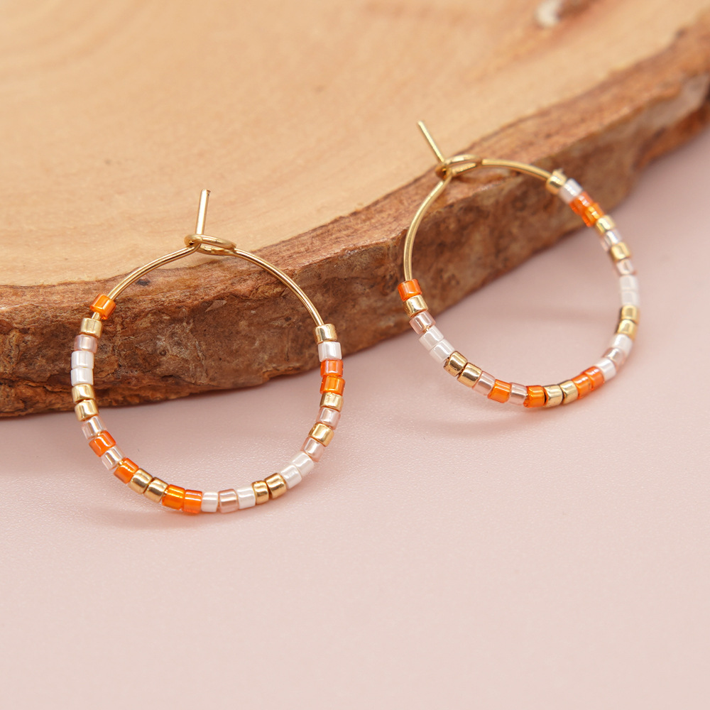 1 Pair Simple Style Solid Color Beaded Handmade Glass Hoop Earrings display picture 19