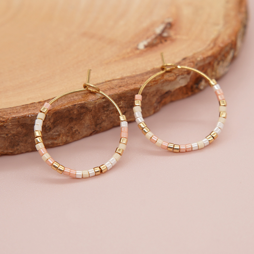 1 Paar Einfacher Stil Einfarbig Perlen Handgemacht Glas Reif Ohrringe display picture 20