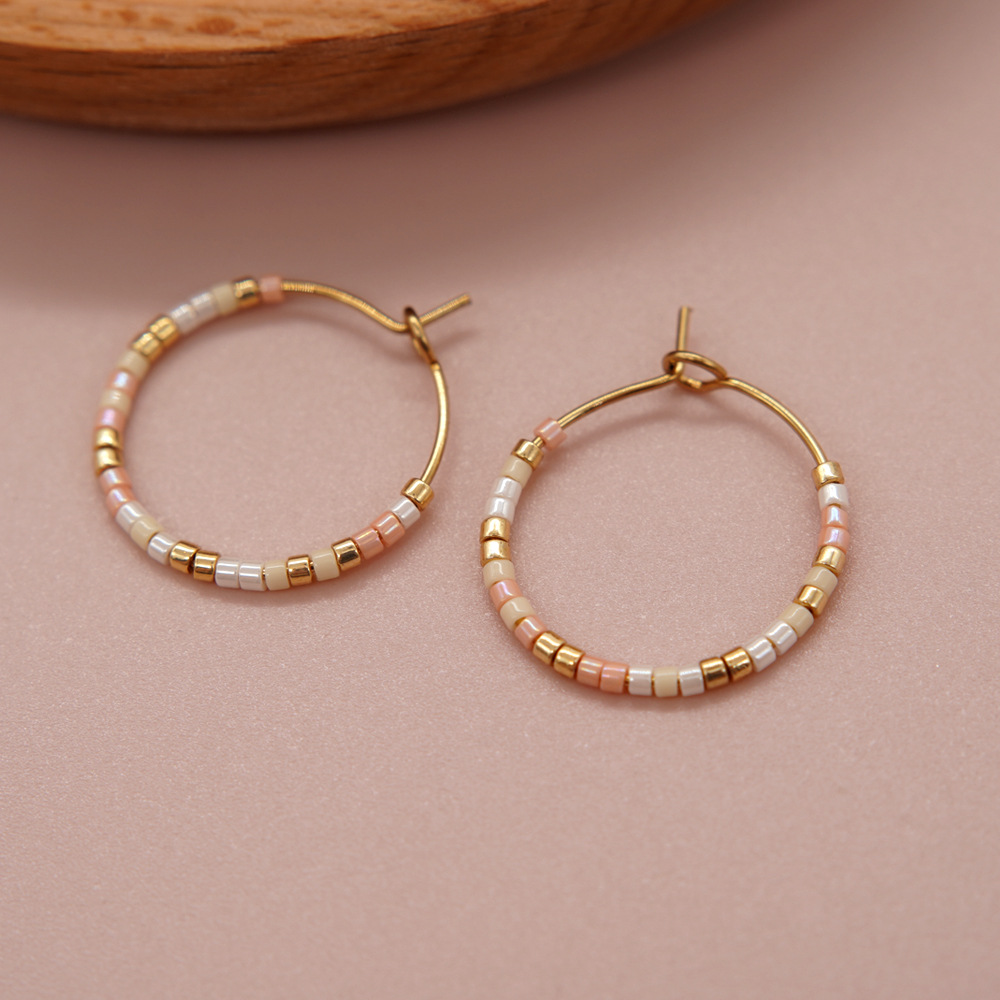 1 Paar Einfacher Stil Einfarbig Perlen Handgemacht Glas Reif Ohrringe display picture 21