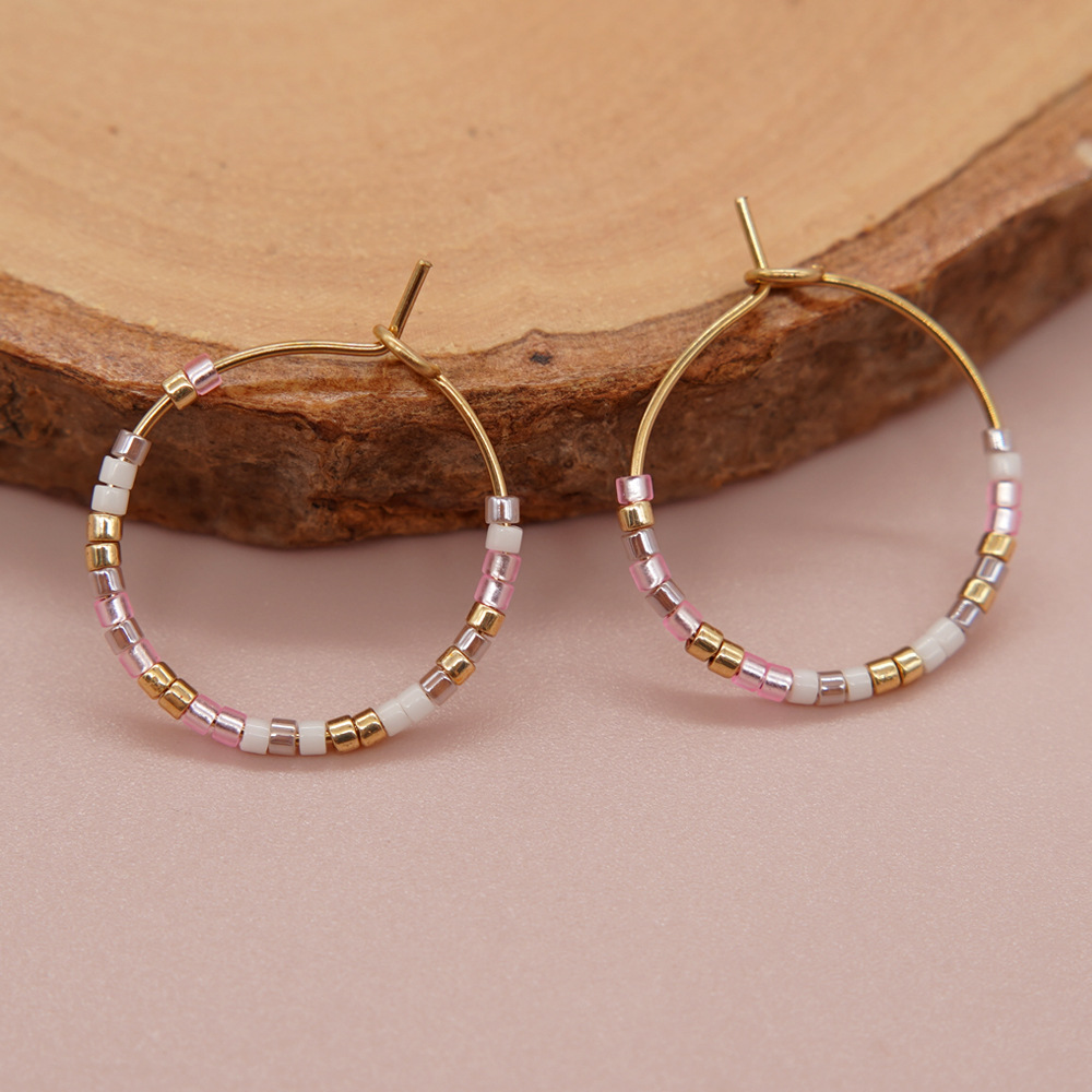 1 Paar Einfacher Stil Einfarbig Perlen Handgemacht Glas Reif Ohrringe display picture 22