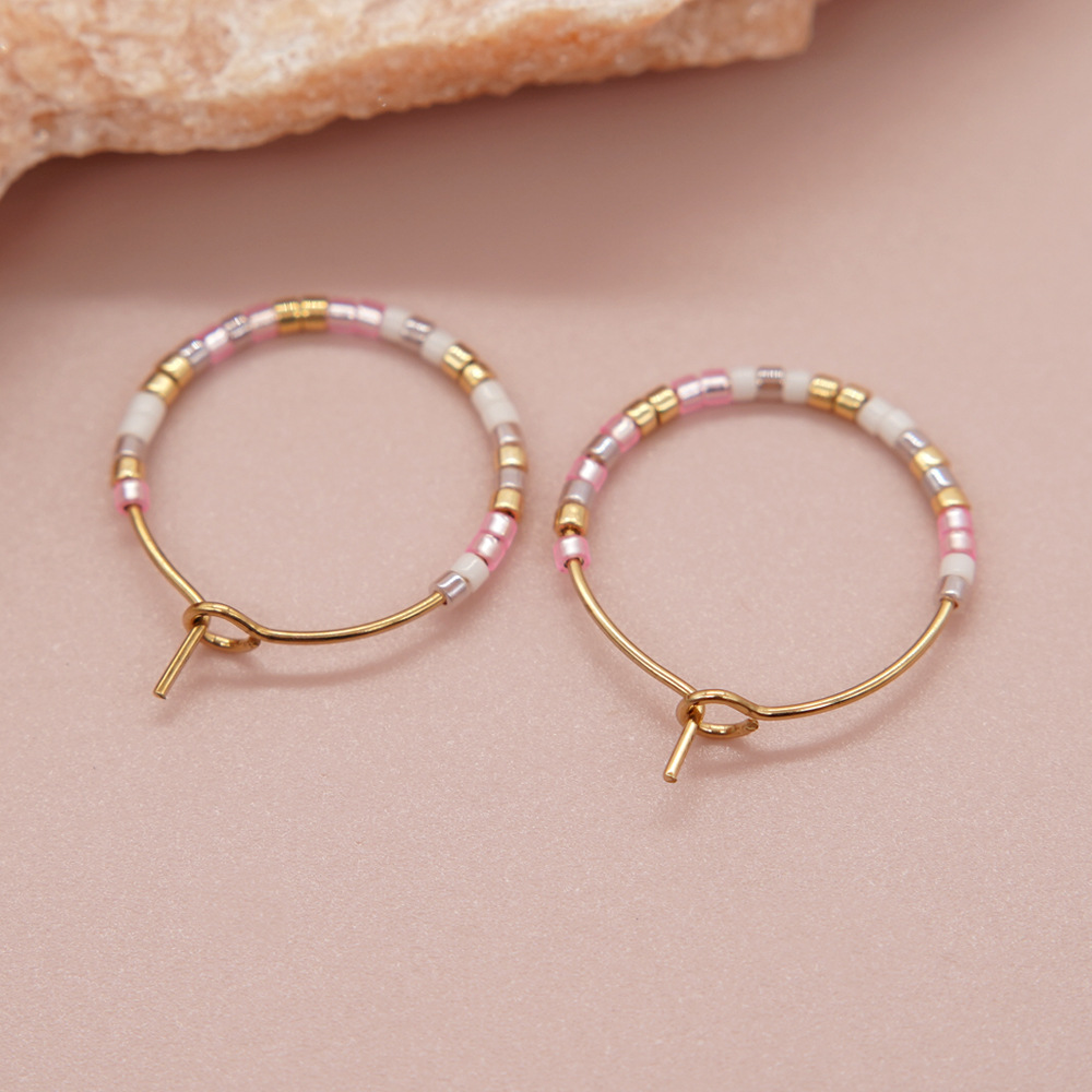 1 Pair Simple Style Solid Color Beaded Handmade Glass Hoop Earrings display picture 23