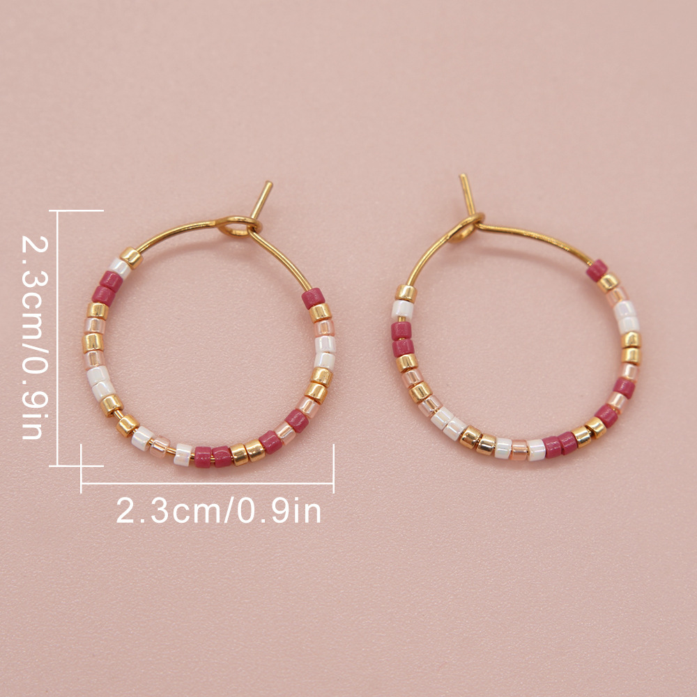 1 Pair Simple Style Solid Color Beaded Handmade Glass Hoop Earrings display picture 24