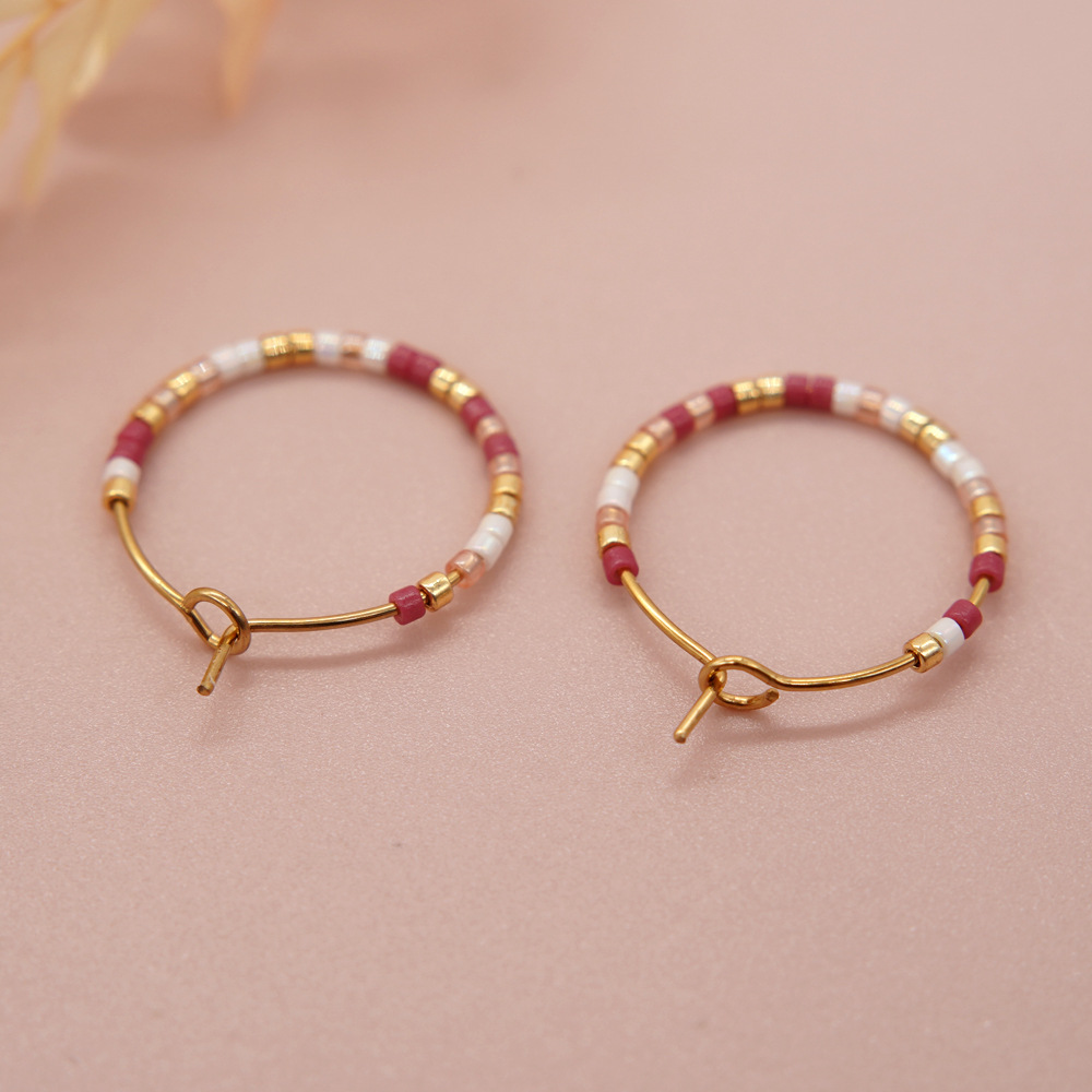 1 Paar Einfacher Stil Einfarbig Perlen Handgemacht Glas Reif Ohrringe display picture 25
