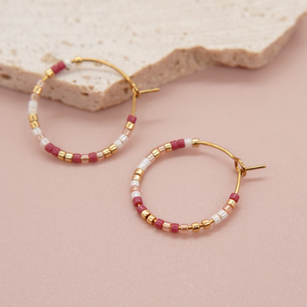 1 Paar Einfacher Stil Einfarbig Perlen Handgemacht Glas Reif Ohrringe display picture 26