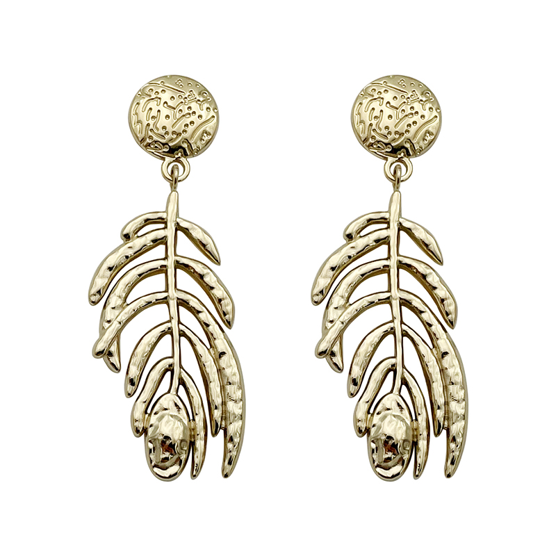 1 Pair Elegant Vintage Style Luxurious Feather Plating 304 Stainless Steel Gold Plated Drop Earrings display picture 4