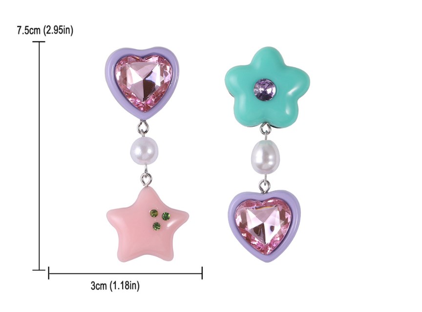 Wholesale Jewelry Ig Style Star Heart Shape Arylic Alloy Resin Artificial Gemstones Rhinestones Asymmetrical Pearl Inlay Drop Earrings display picture 5