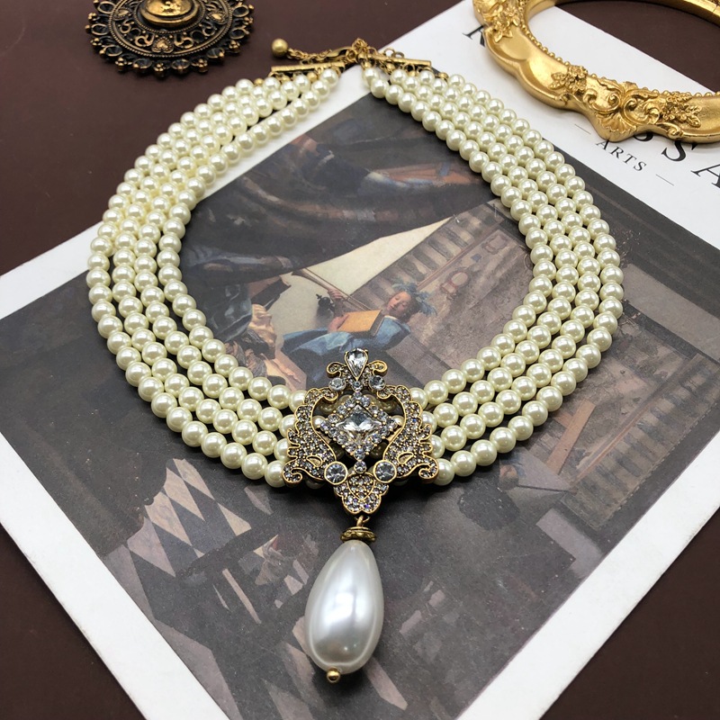 Chinoiserie Retro Argyle Legierung Glas Überzug Inlay Künstliche Edelsteine Frau Ohrringe Halskette display picture 5