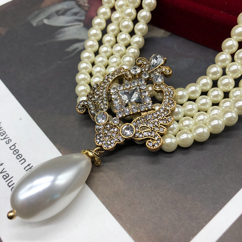 Chinoiserie Retro Argyle Legierung Glas Überzug Inlay Künstliche Edelsteine Frau Ohrringe Halskette display picture 6