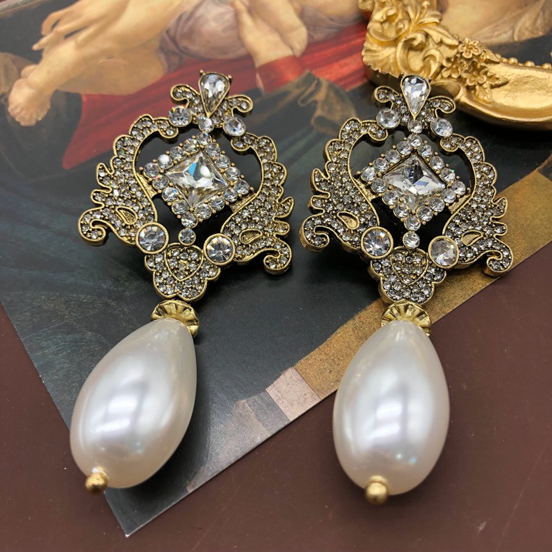 Chinoiserie Retro Argyle Legierung Glas Überzug Inlay Künstliche Edelsteine Frau Ohrringe Halskette display picture 9