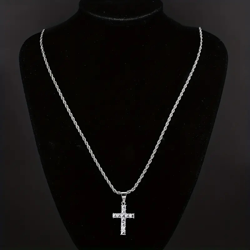 304 Stainless Steel Copper Hip-Hop Vintage Style Simple Style Plating Inlay Cross Zircon Double Layer Necklaces display picture 3