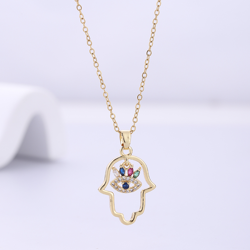 Simple Style Palm Stainless Steel Plating Inlay Zircon Gold Plated Pendant Necklace display picture 1