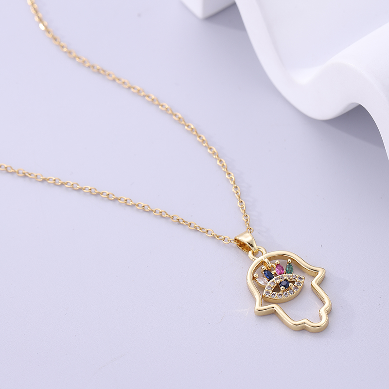 Simple Style Palm Stainless Steel Plating Inlay Zircon Gold Plated Pendant Necklace display picture 2