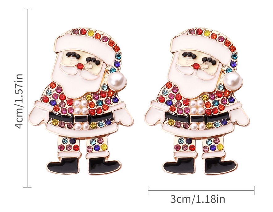 1 Pair Cute Santa Claus Enamel Inlay Metal Rhinestones Pearl Ear Studs display picture 5