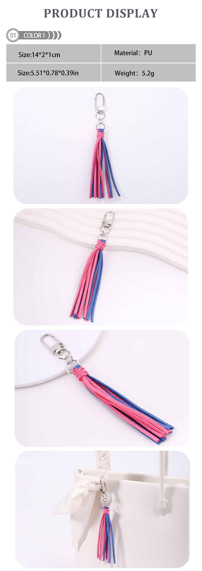Simple Style Color Block Pu Leather Tassel Keychain display picture 2