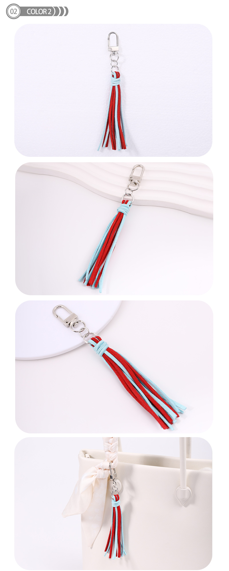 Simple Style Color Block Pu Leather Tassel Keychain display picture 3