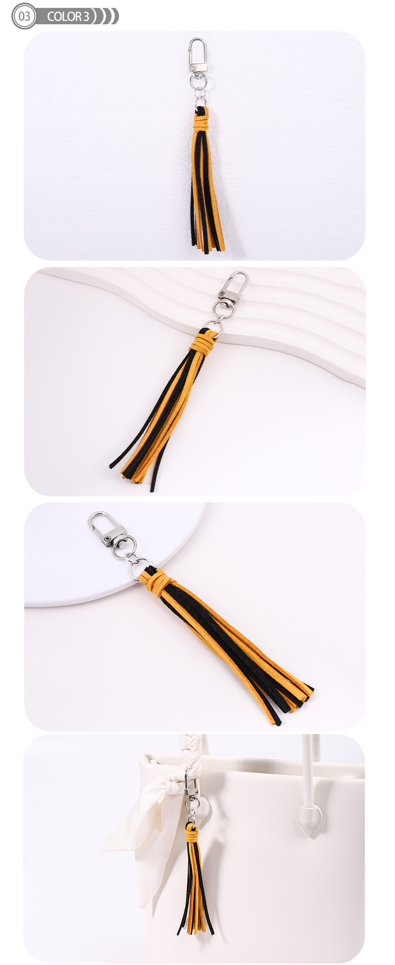 Simple Style Color Block Pu Leather Tassel Keychain display picture 4