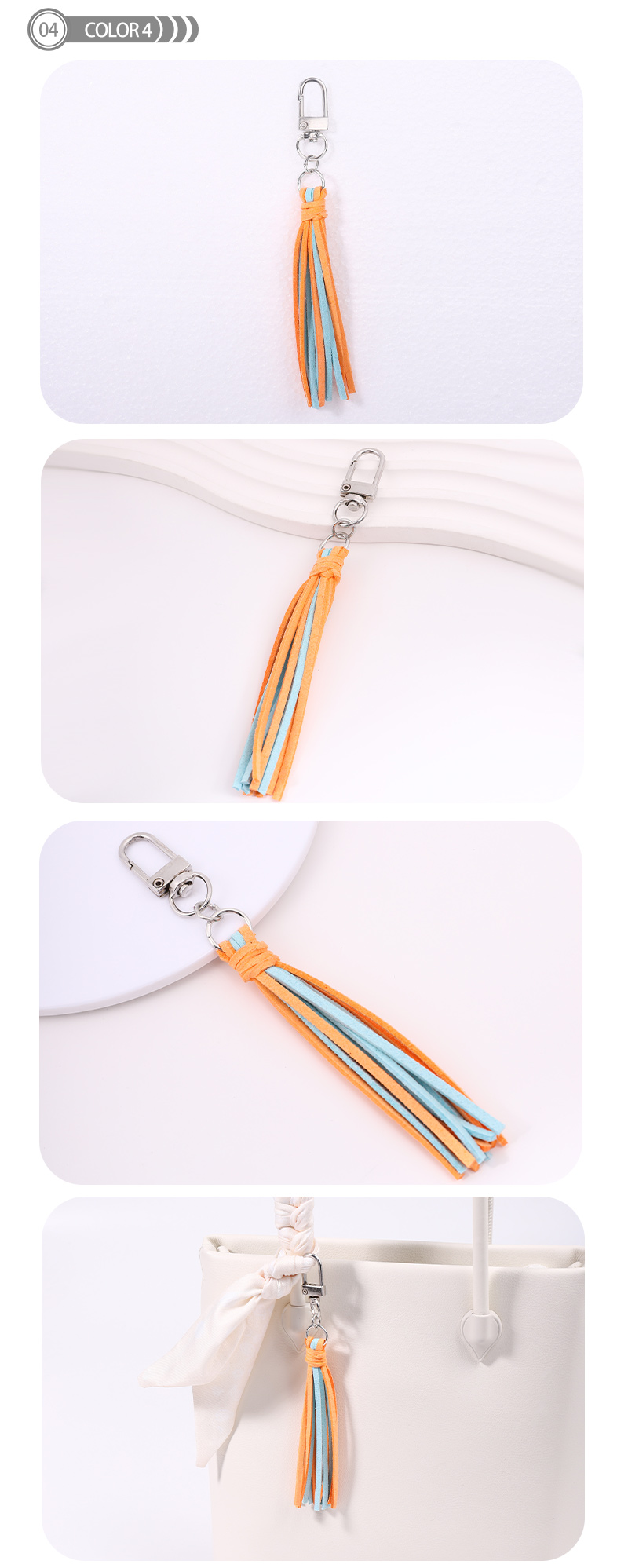 Simple Style Color Block Pu Leather Tassel Keychain display picture 5