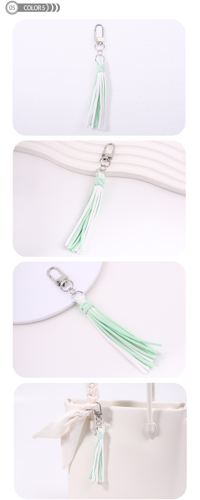 Simple Style Color Block Pu Leather Tassel Keychain display picture 6