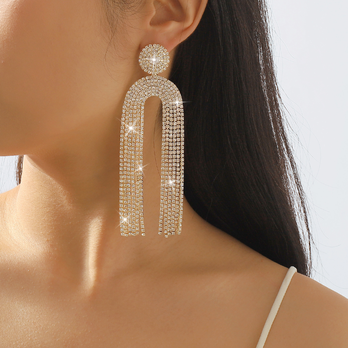 1 Pair Luxurious Modern Style Simple Style Tassel Rhinestone Drop Earrings display picture 4