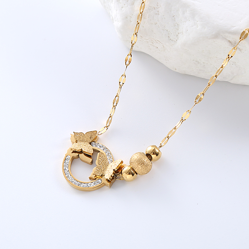 Casual Commute Butterfly Stainless Steel Plating Hollow Out Inlay Artificial Diamond 18k Gold Plated Rose Gold Plated Bracelets Necklace display picture 4