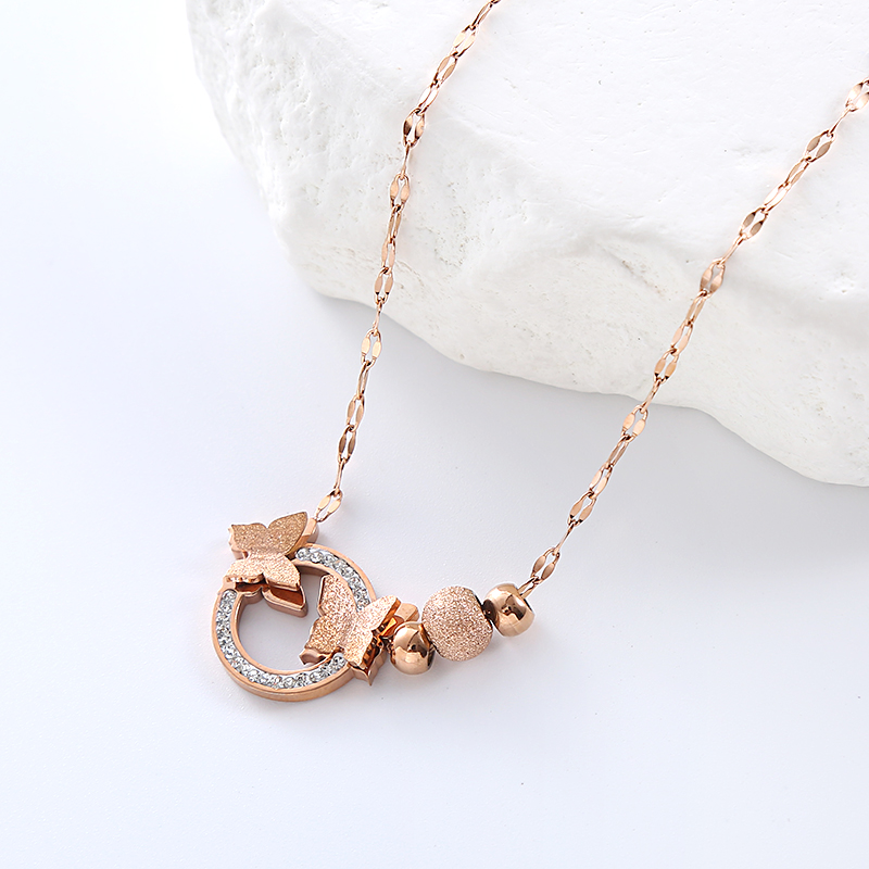 Casual Commute Butterfly Stainless Steel Plating Hollow Out Inlay Artificial Diamond 18k Gold Plated Rose Gold Plated Bracelets Necklace display picture 6
