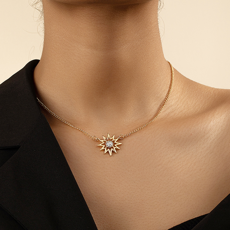 Ig Style Cute Sun Flower Alloy Plating Inlay Glass 14k Gold Plated Women's Pendant Necklace display picture 5