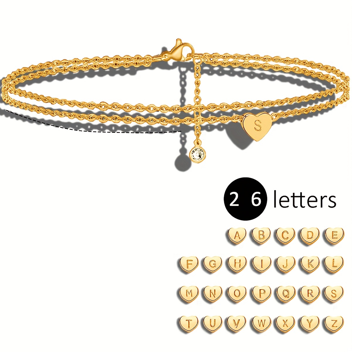 Plage Style Simple Lettre Forme De Cœur Acier Inoxydable Placage Incruster Zircon Plaqué Or 18k Femmes Bracelet De Cheville display picture 81