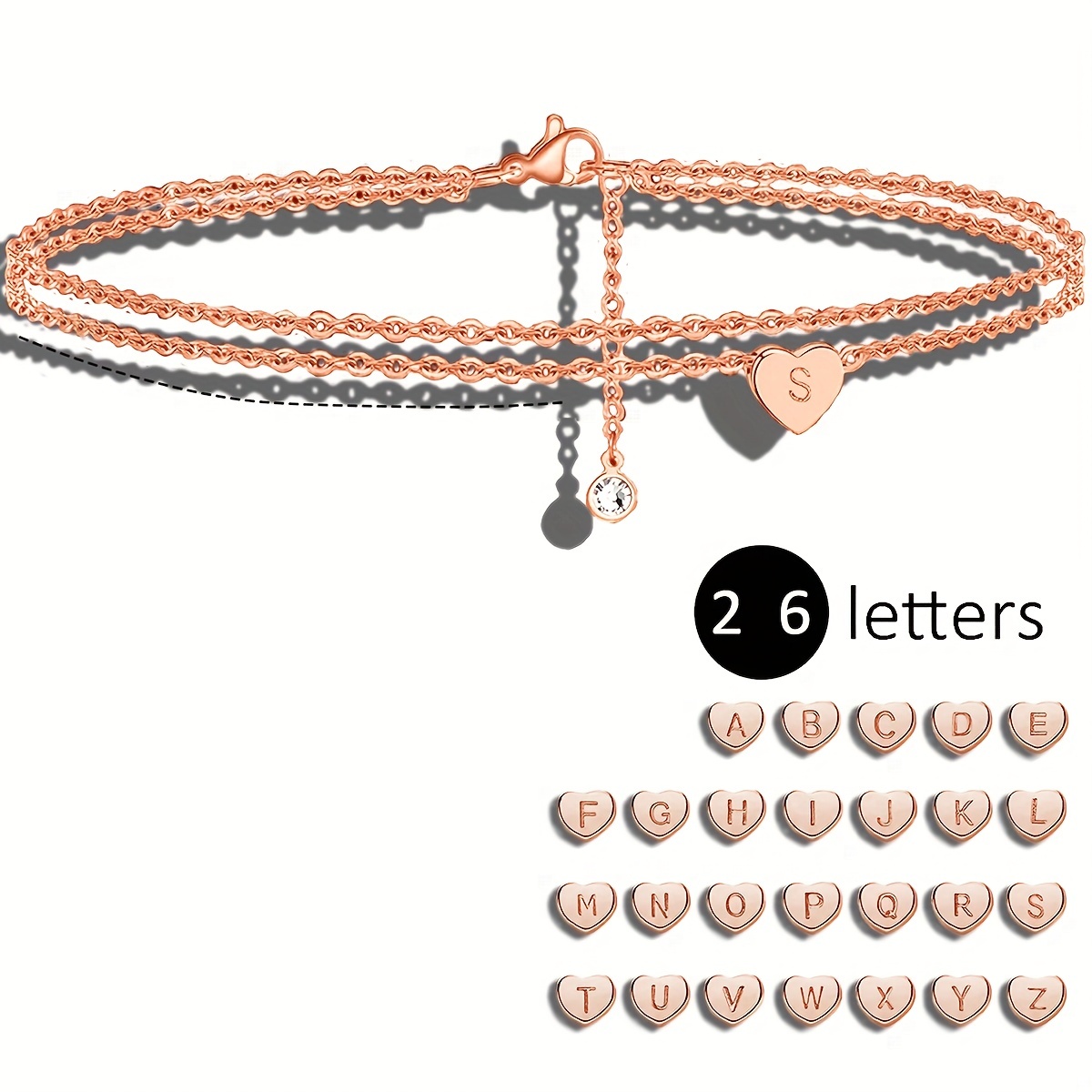 Beach Simple Style Letter Heart Shape Stainless Steel Plating Inlay Zircon 18k Gold Plated Women's Anklet display picture 78