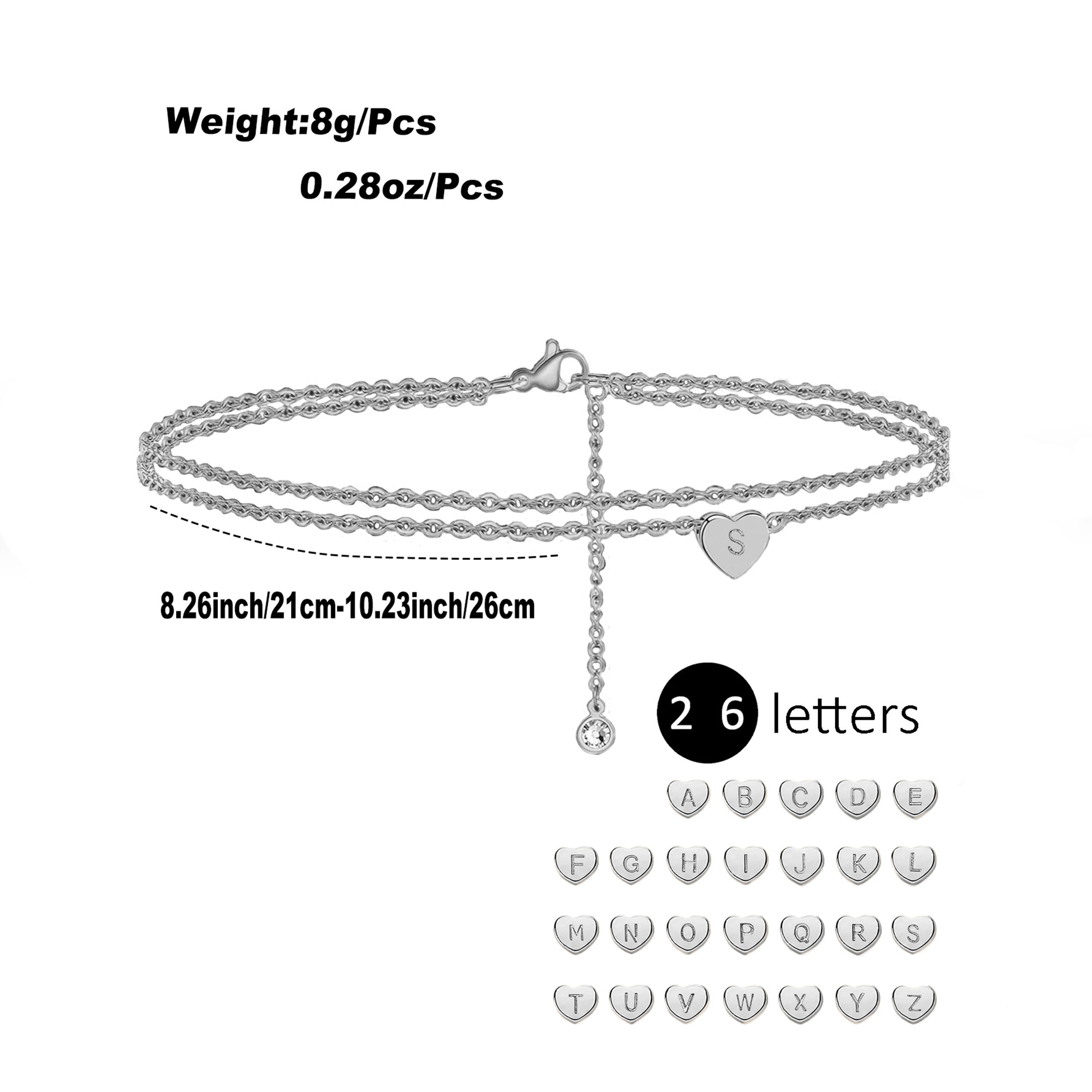 Beach Simple Style Letter Heart Shape Stainless Steel Plating Inlay Zircon 18k Gold Plated Women's Anklet display picture 1