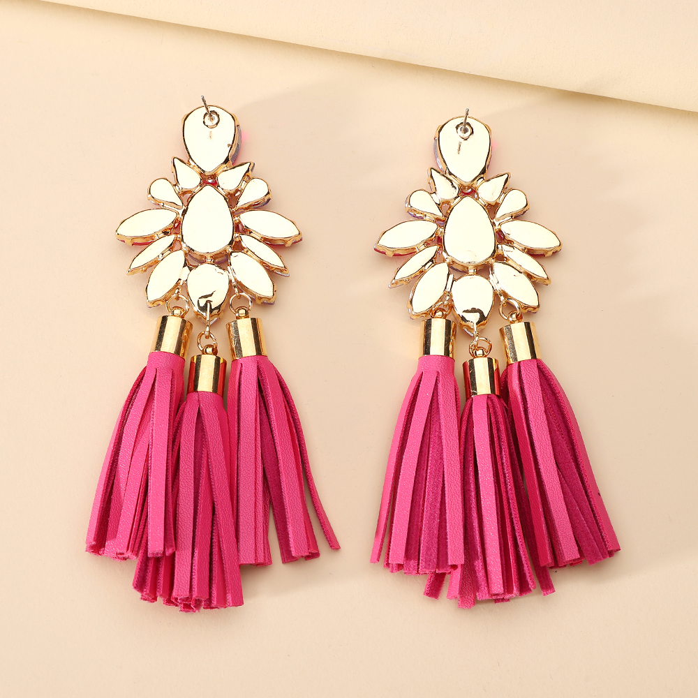 Wholesale Jewelry Elegant Flower Ferroalloy Rhinestones Glass Hollow Out Inlay Drop Earrings display picture 3