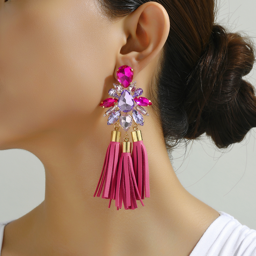 Wholesale Jewelry Elegant Flower Ferroalloy Rhinestones Glass Hollow Out Inlay Drop Earrings display picture 13