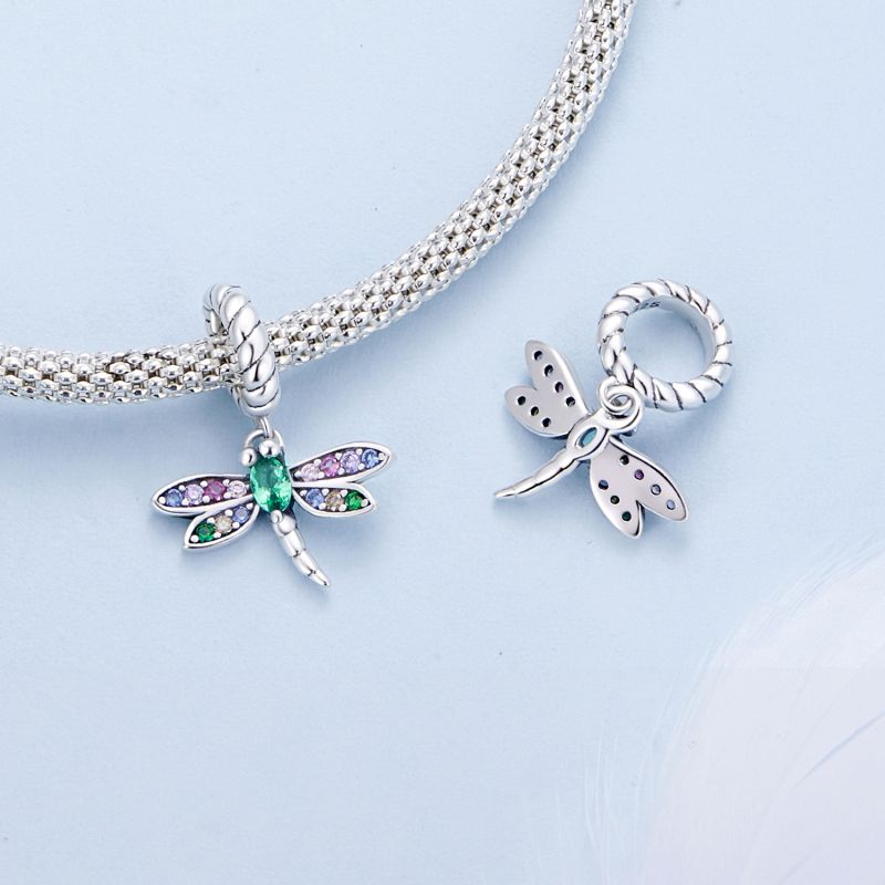 Casual Cute Dragonfly Sterling Silver Inlay Zircon Charms display picture 4
