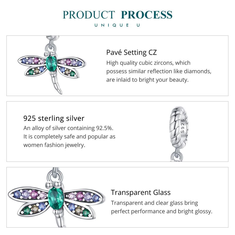 Casual Cute Dragonfly Sterling Silver Inlay Zircon Charms display picture 6