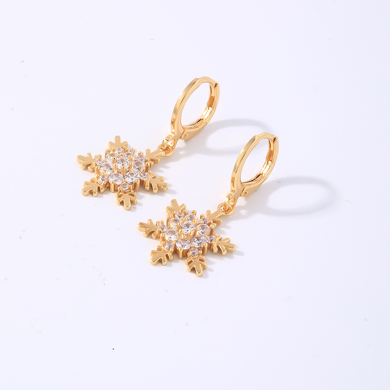 1 Pair Elegant Shiny Snowflake Plating Inlay Copper Zircon White Gold Plated Gold Plated Drop Earrings display picture 5