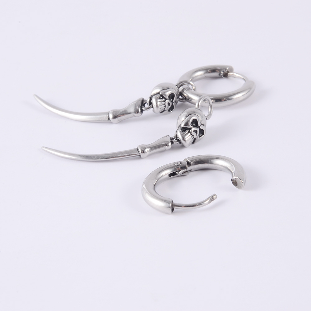 1 Piece Cool Style Solid Color Skull Plating Stainless Steel Ear Studs display picture 9